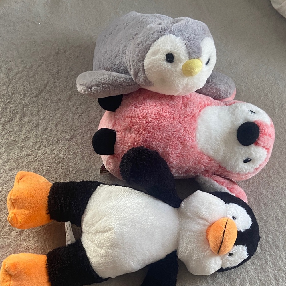 Adorable Penguin Stuffed Animal Set - Pink, Gray, and Black